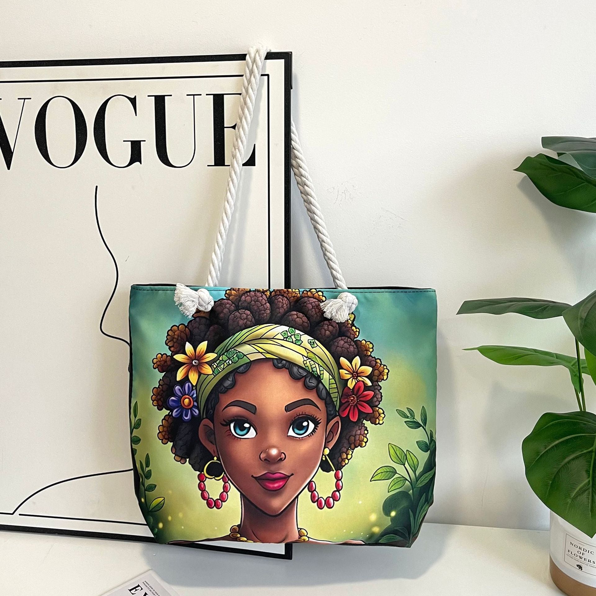 High-End Ethnic Canvas Hemp Rope Armpit Tote