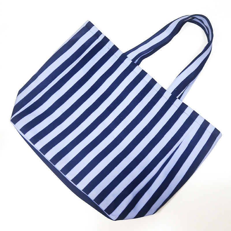 Striped Textured Magnetic Snap Carry Tote Bag