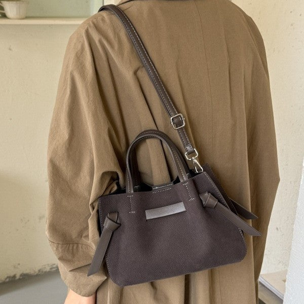 Vintage Suede Convertible Crossbody bag with Tie Detail