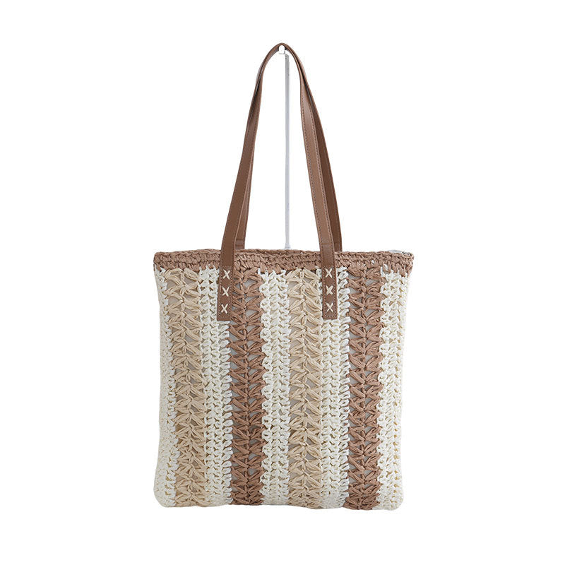 Casual Woven Striped Long Shoulder Handles Tote Bag