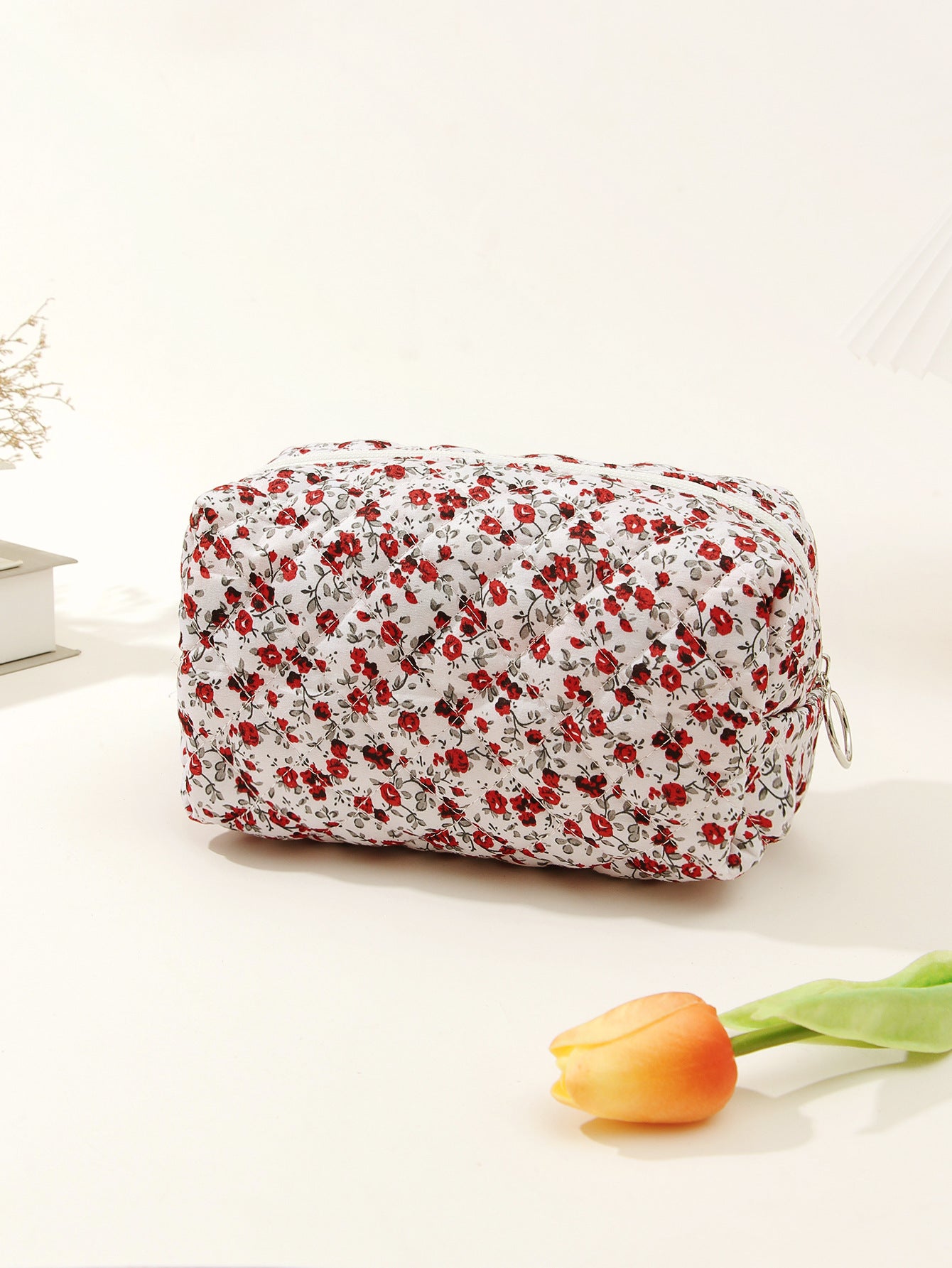 Small Floral Quilted Cotton Travel Cosmetic Bag