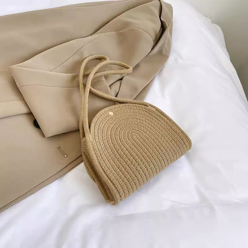Women Straw 2026 New Cotton Woven Trendy Handheld Shoulder Bag