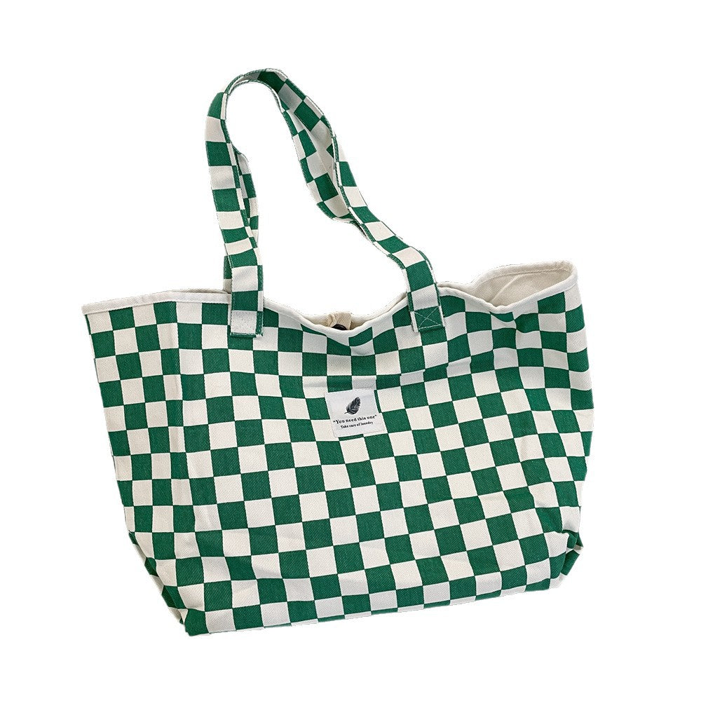 Retro Green Plaid Canvas Commuter Tote