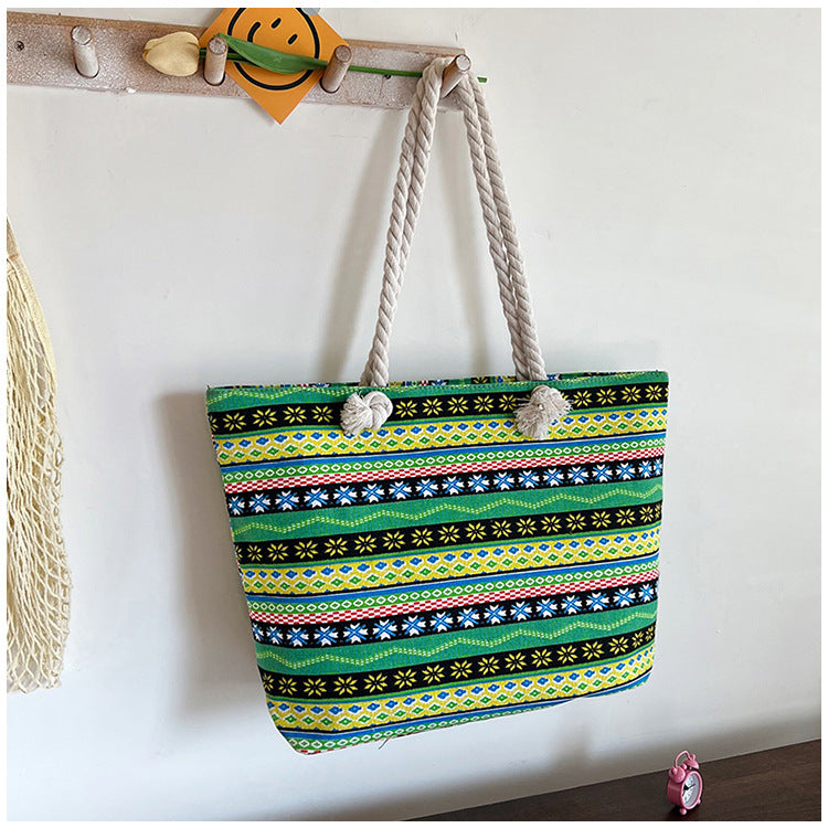 High-End Ethnic Canvas Hemp Rope Armpit Tote