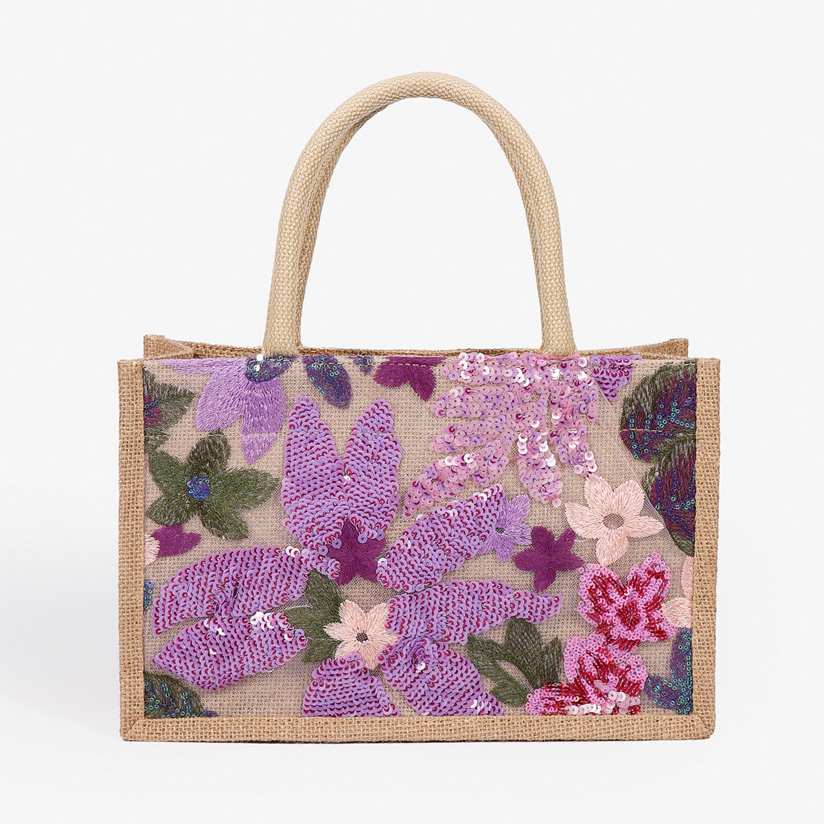 Women Sequin Embroidered Woven Tote Bag, Fashion Large Capacity Handbag
