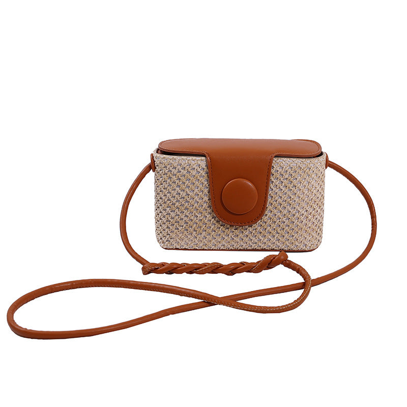 Women Island Woven Box Straw 2026 New Stylish Shoulder Crossbody Bag