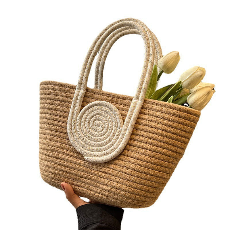 Retro Contrast Color Splicing Cotton Woven Large Capacity Simple Fashion Shoulder Handbag