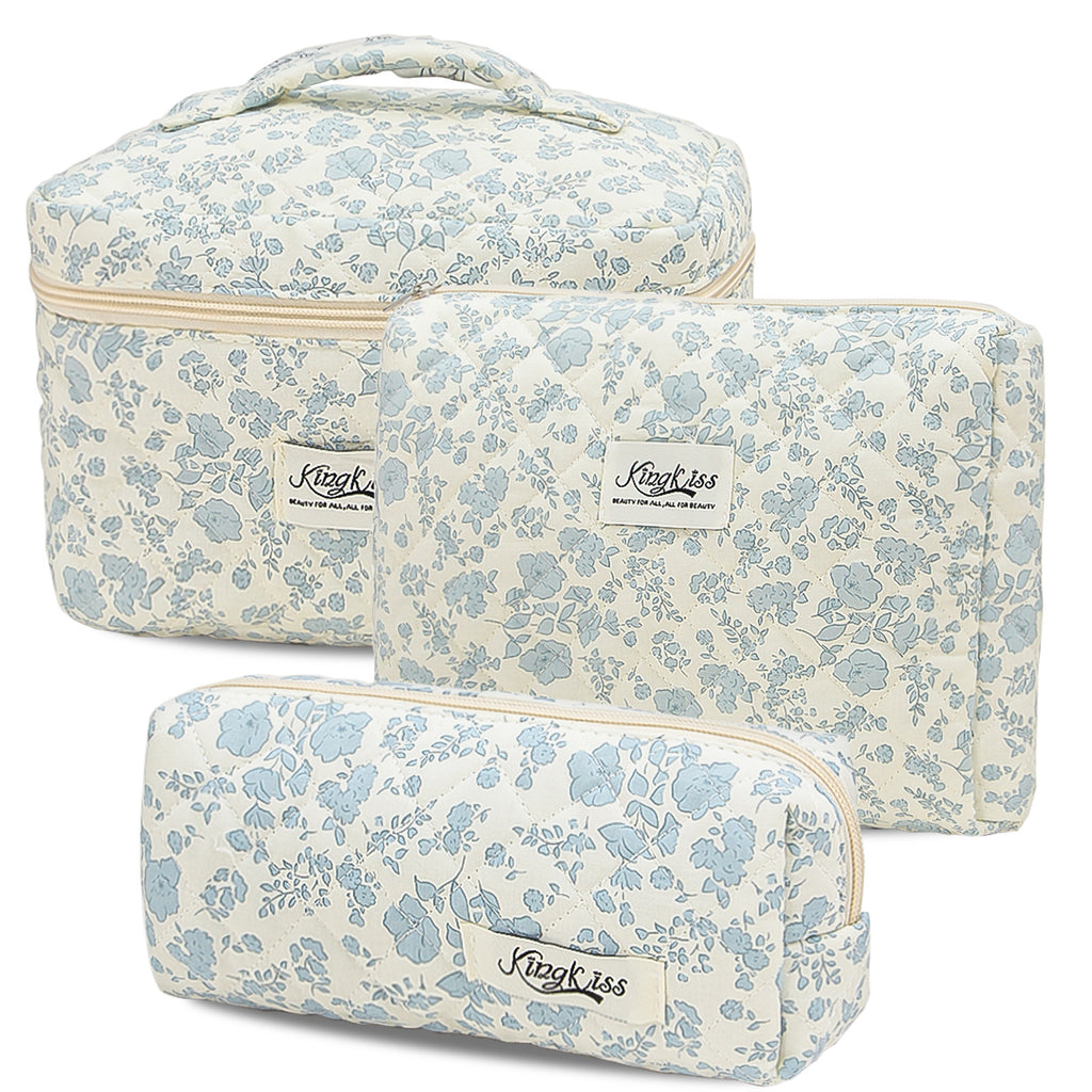 White Orchid Quilted Drawstring Cosmetic Bag