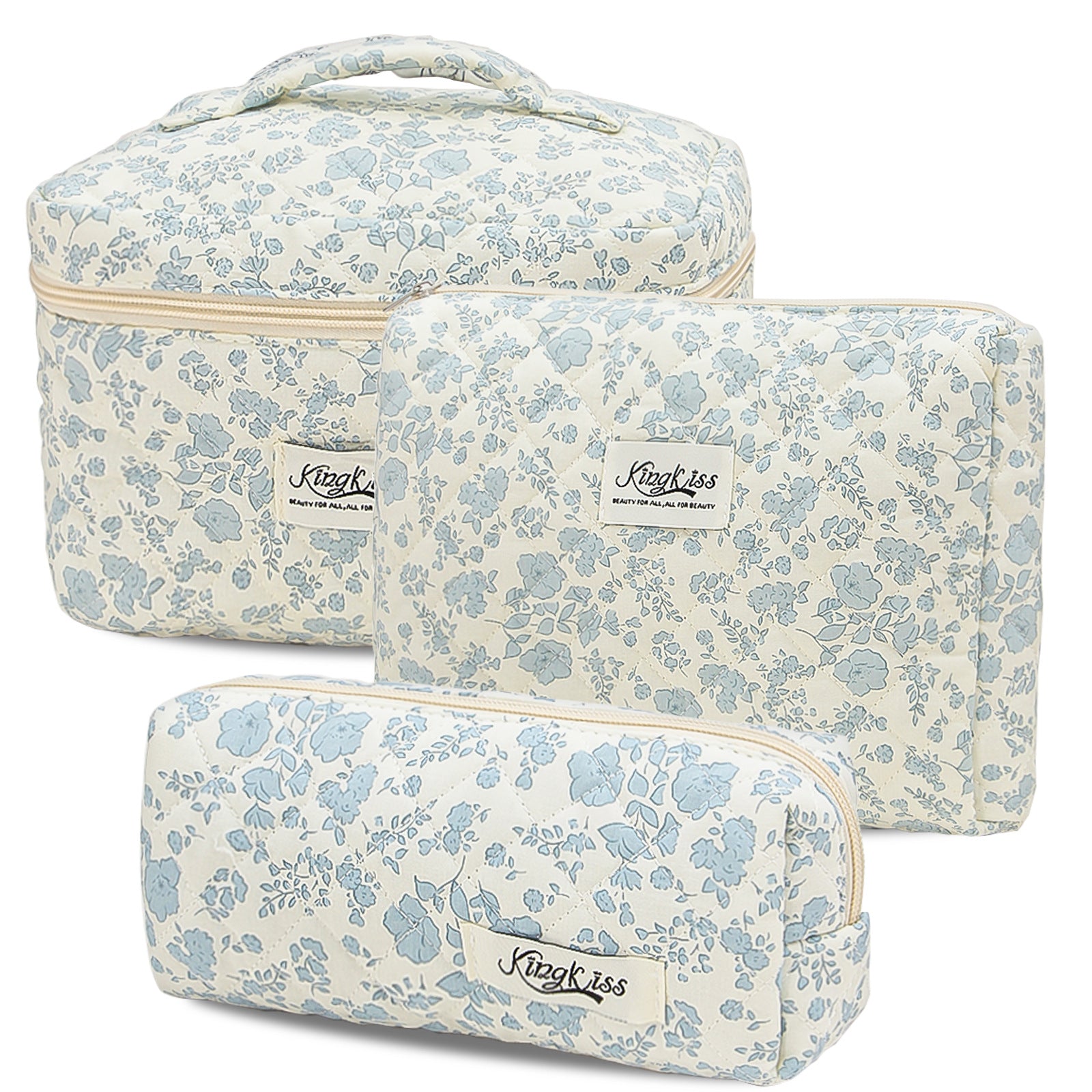 White Orchid Quilted Drawstring Cosmetic Bag