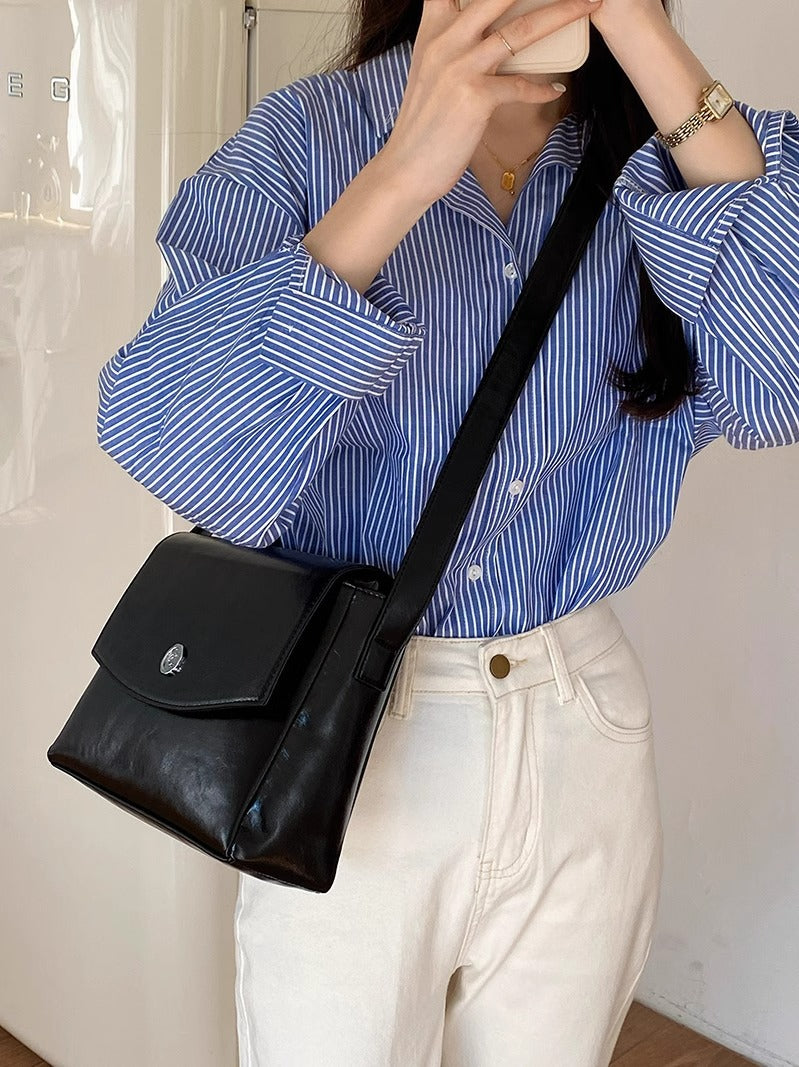 Vintage Leather-Look Flap Adjustable Shoulder Crossbody Bag