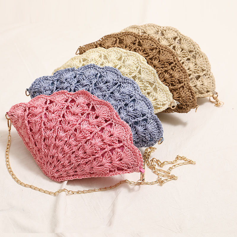 Fairy Shell Crossbody Hollow Fan Straw Beach Bag