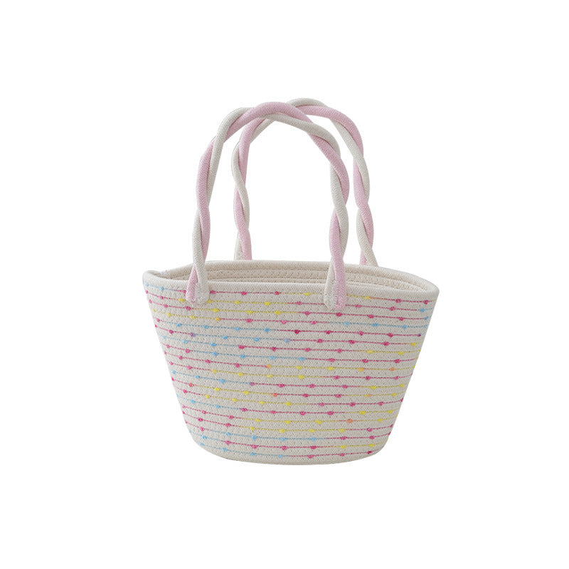 Color Block Crochet Bucket Tote Bag with Double Handles