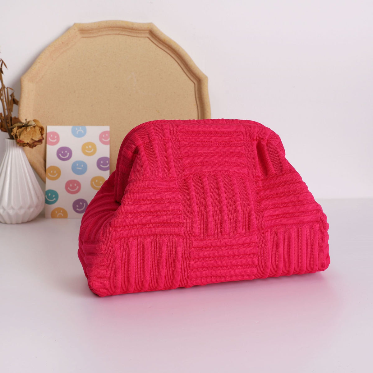 Vintage Knit Clutch Bag With Metal Frame