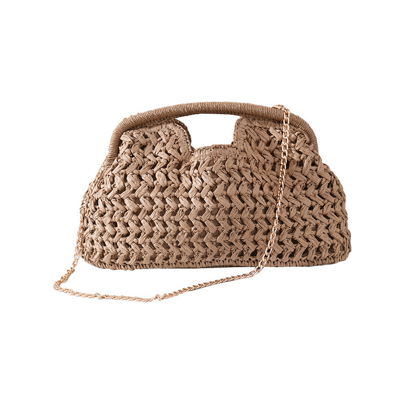 Hollow Clip Straw Woven Crossbody Beach Bag