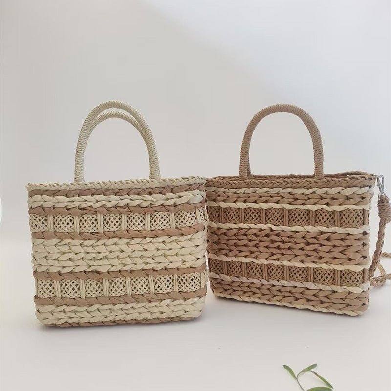 Striped Woven Crossbody Bag, Lightweight Straw Basket Bag