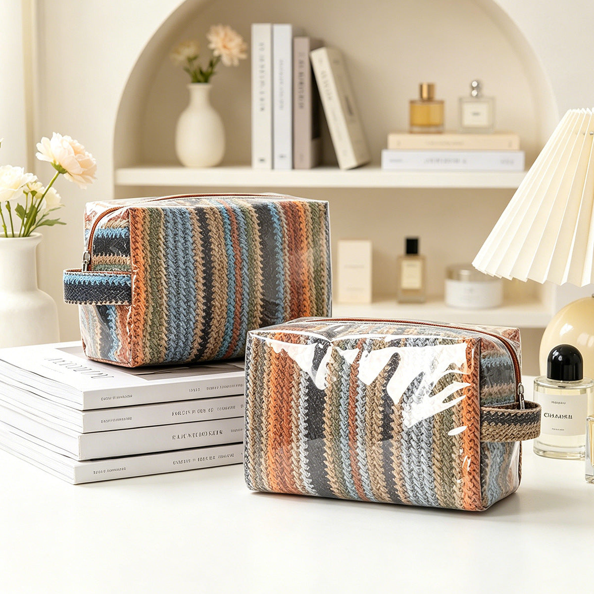 2026 Imitation Straw Waterproof Pvc Cosmetic Bag Large Capacity Cosmetic Storage Bag Wash Bag Bright Fabric Cosmetic Bag