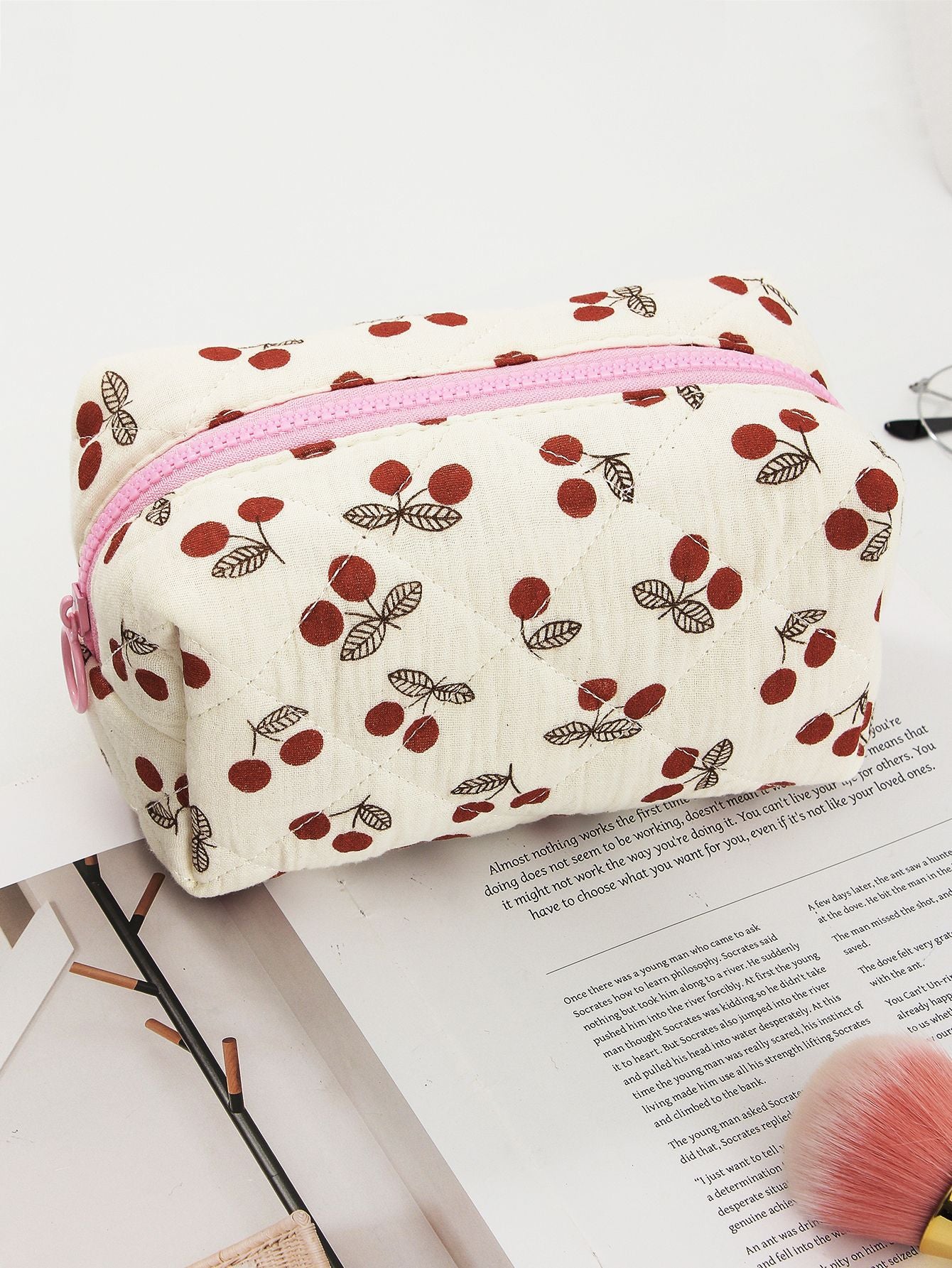 Quilted Cotton Large Capacity Cosmetic Toiletry Bag