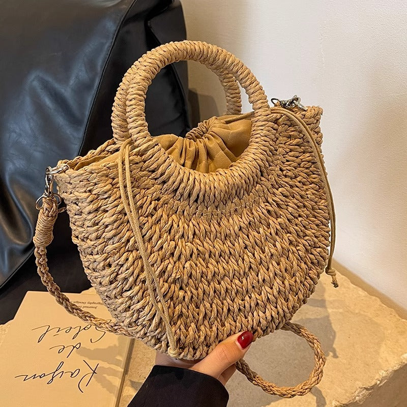 Women Large Capacity Straw Woven Bag, Holiday Beach Crossbody Shoulder Bag