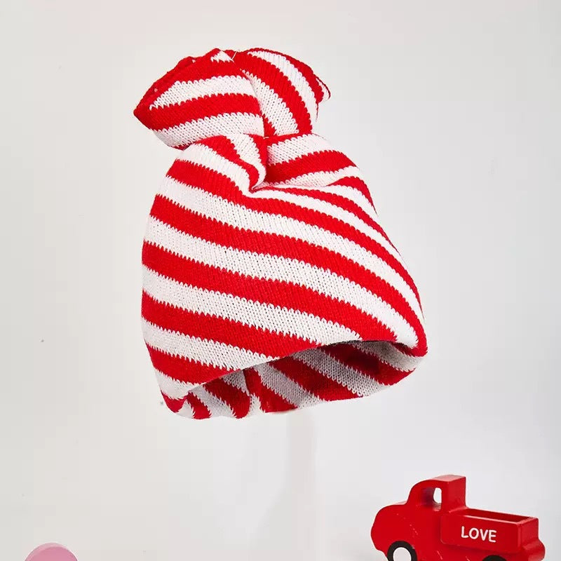Christmas Knit Elf Hats Striped Pom Poms Beanies