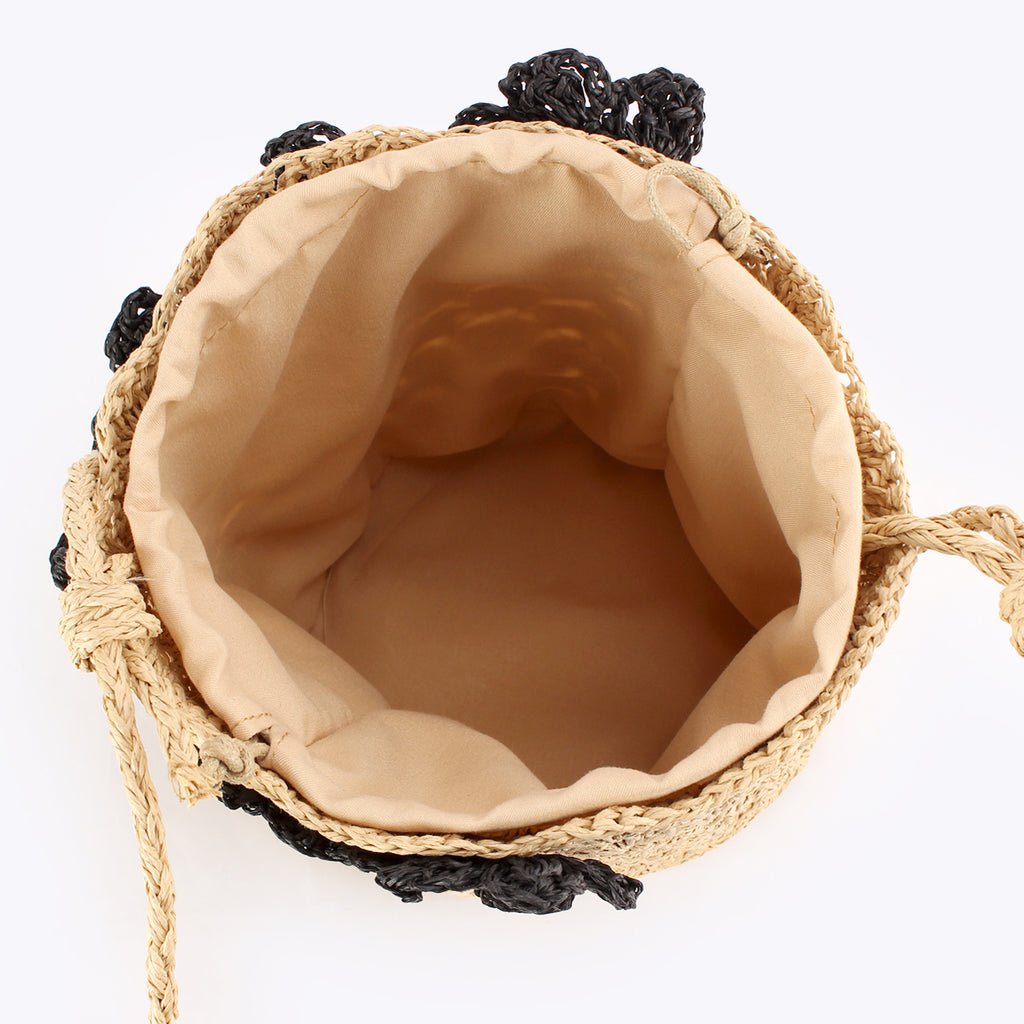 Crochet Floral Bucket Woven Paper Crossbody Bag