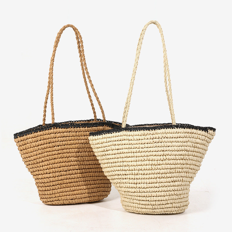 Simple Large Capacity Shoulder Straw Woven Beach Bag