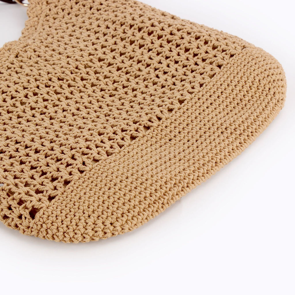 Hand Crocheted Cotton Hobo Shoulder Bag with Beaded Handle