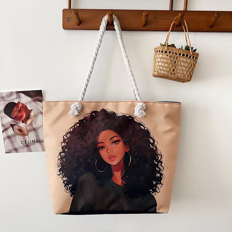 High-End Ethnic Canvas Hemp Rope Armpit Tote