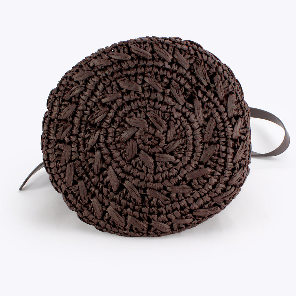 Boho Handwoven Paper Straw Bucket Adjustable Crossbody Shoulder Bag