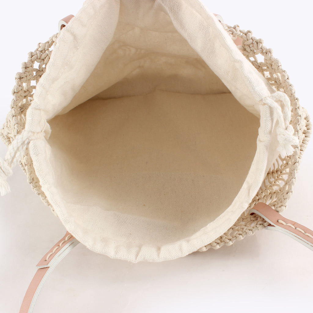 Macramé Openwork Shoulder Crochet Tote Bag with Drawstring Lining