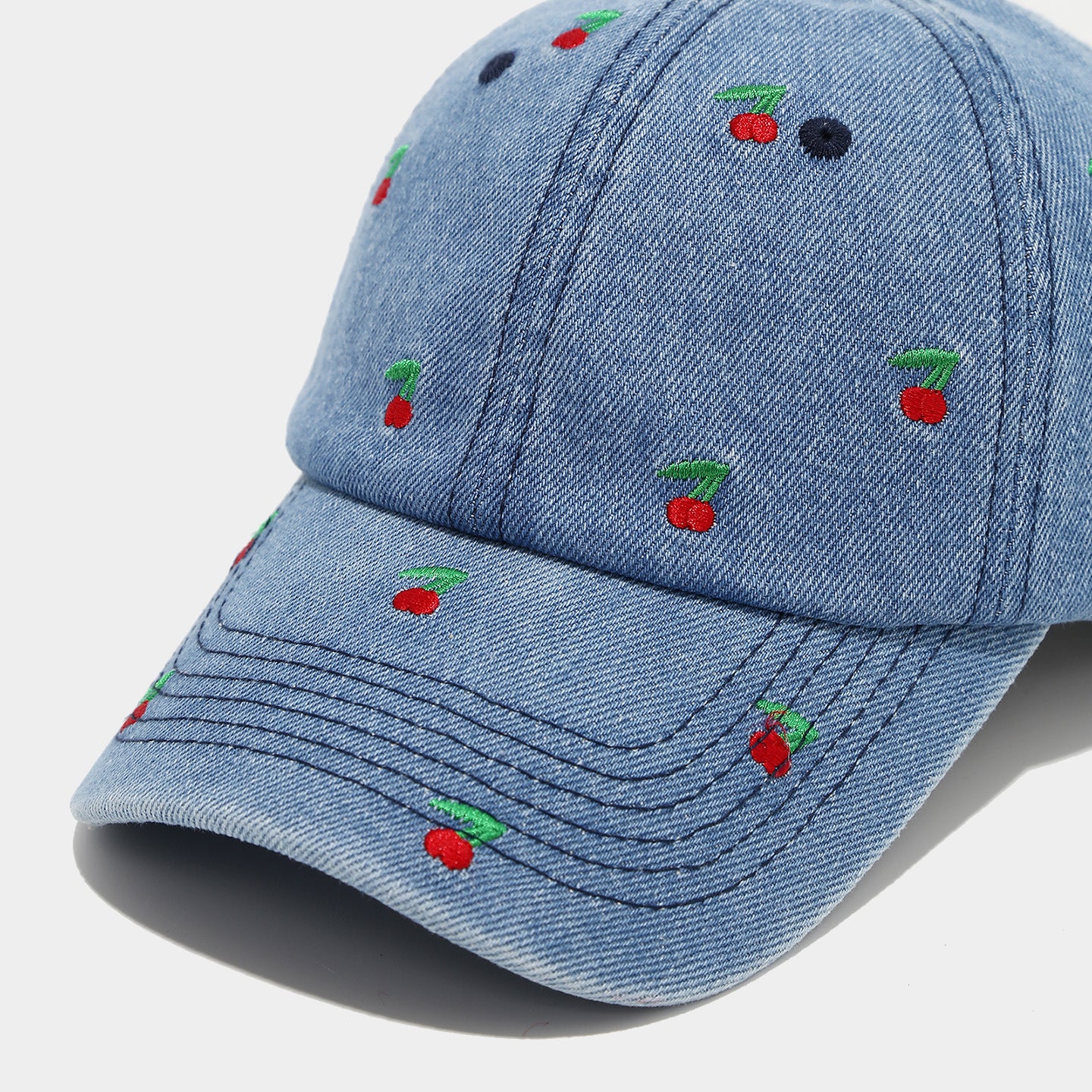 Retro Cherry Embroidered Denim Baseball Cap