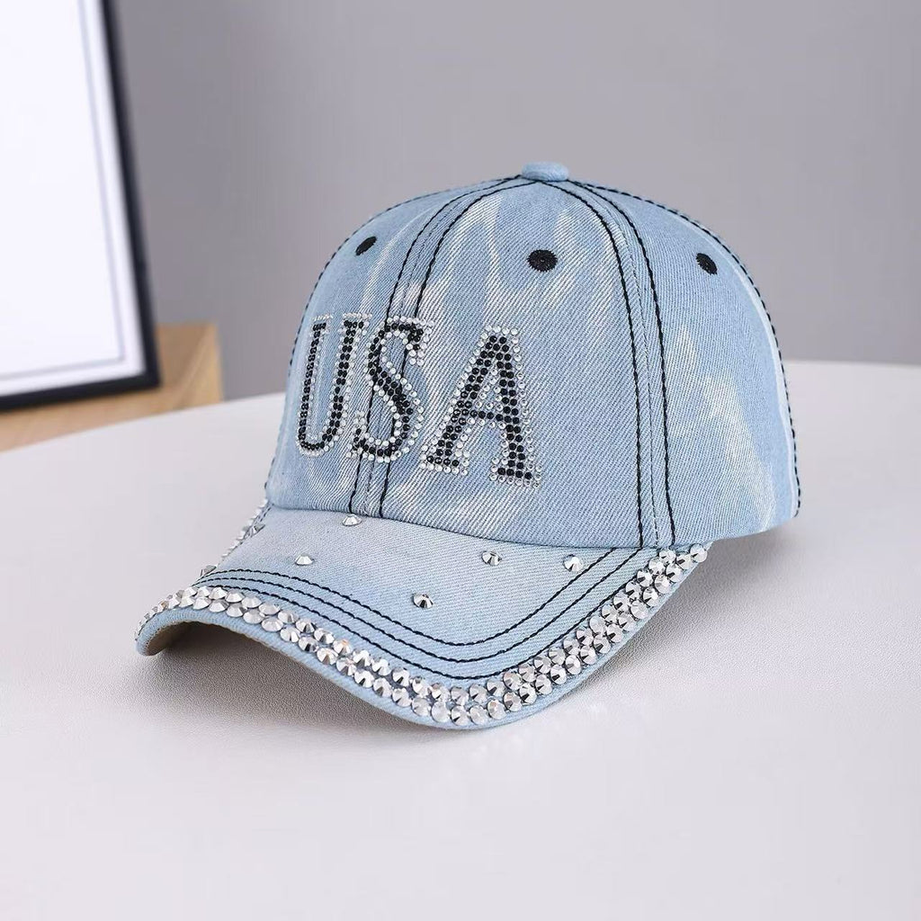 Women's Handmade Rhinestone Denim Baseball Cap
