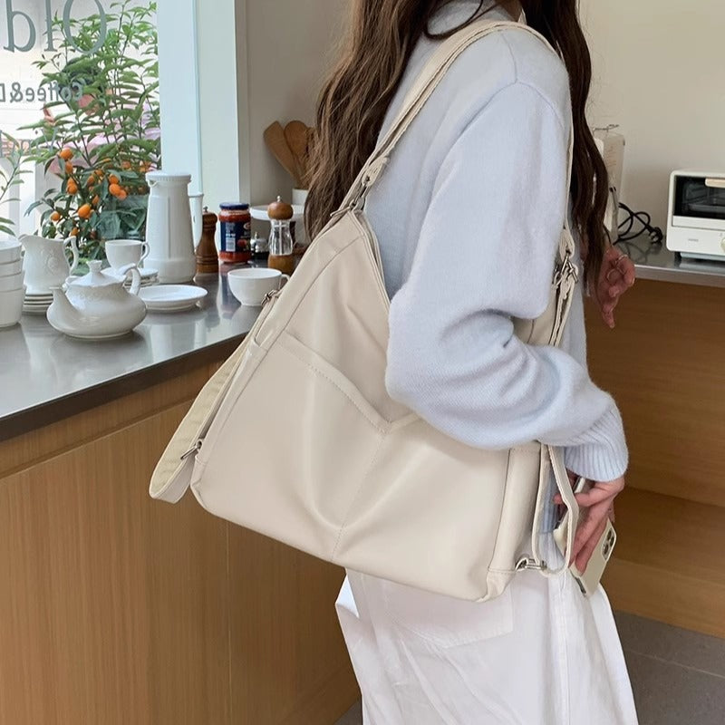 Women Soft Leather Large Capacity Tote Backpack Crossbody Bag