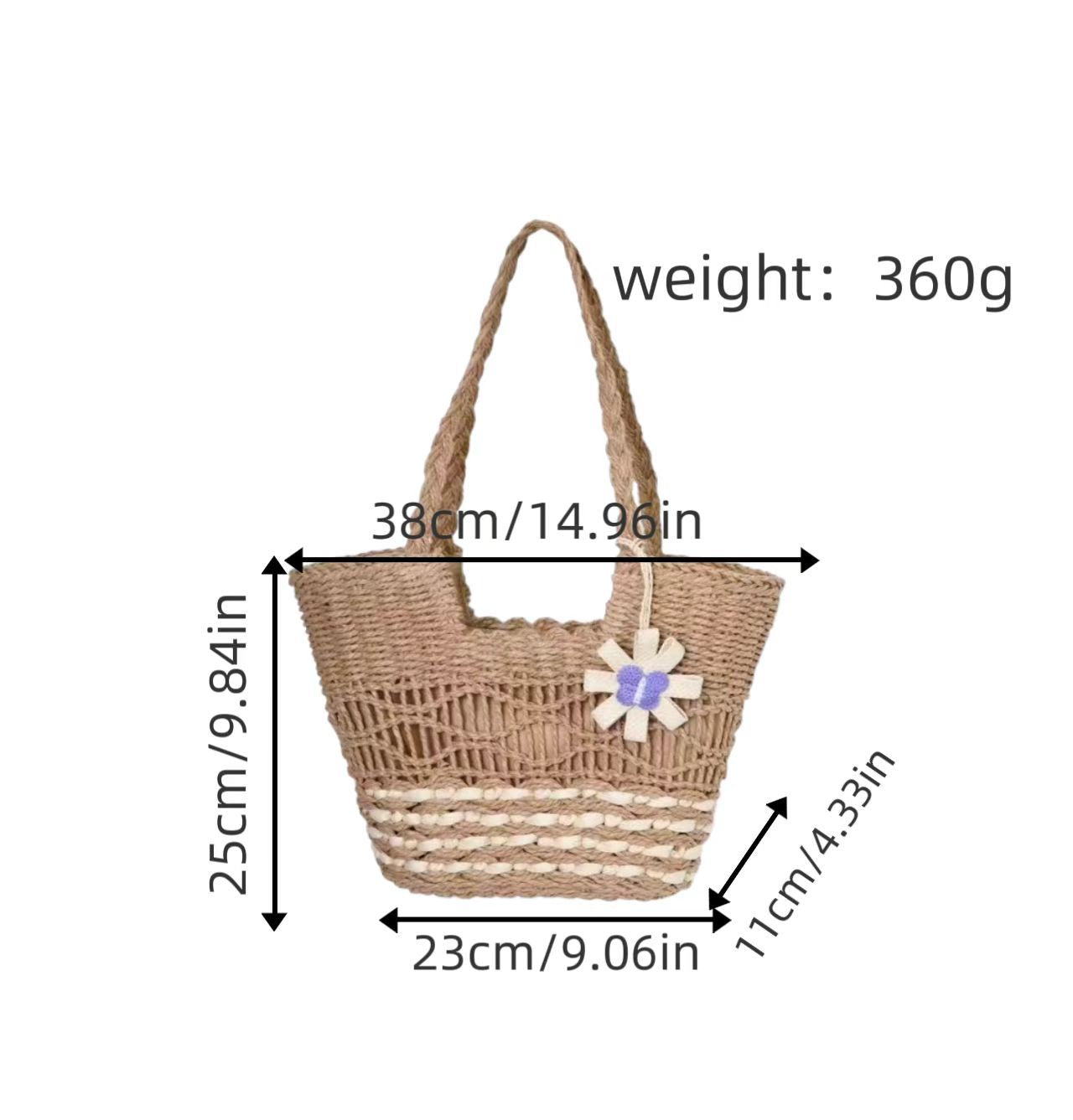 Casual Straw Handmade Woven Large Capacity Beach Shoulder Bag