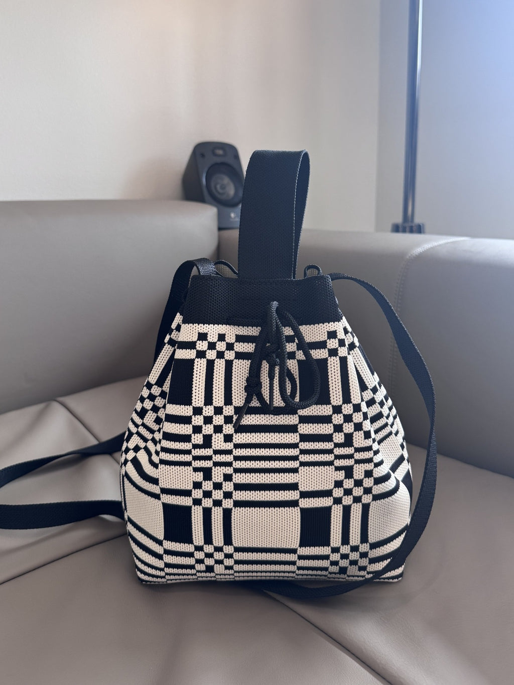 Cozy Knit Bucket Bag With Drawstring Closure