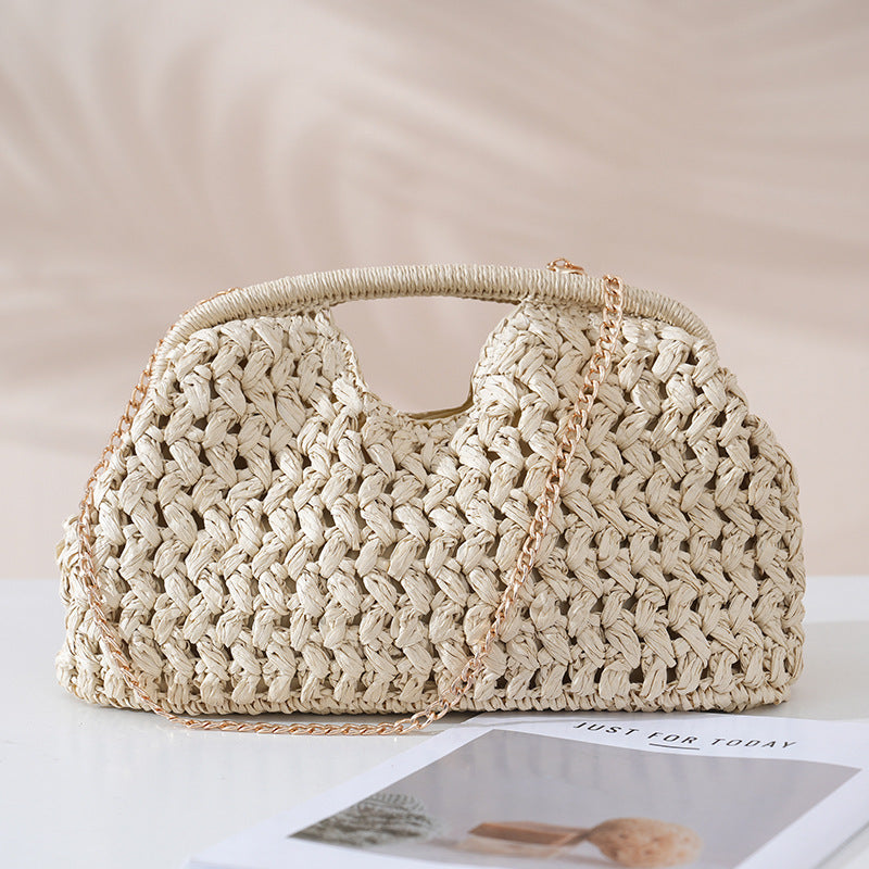 Hollow Clip Straw Woven Crossbody Beach Bag