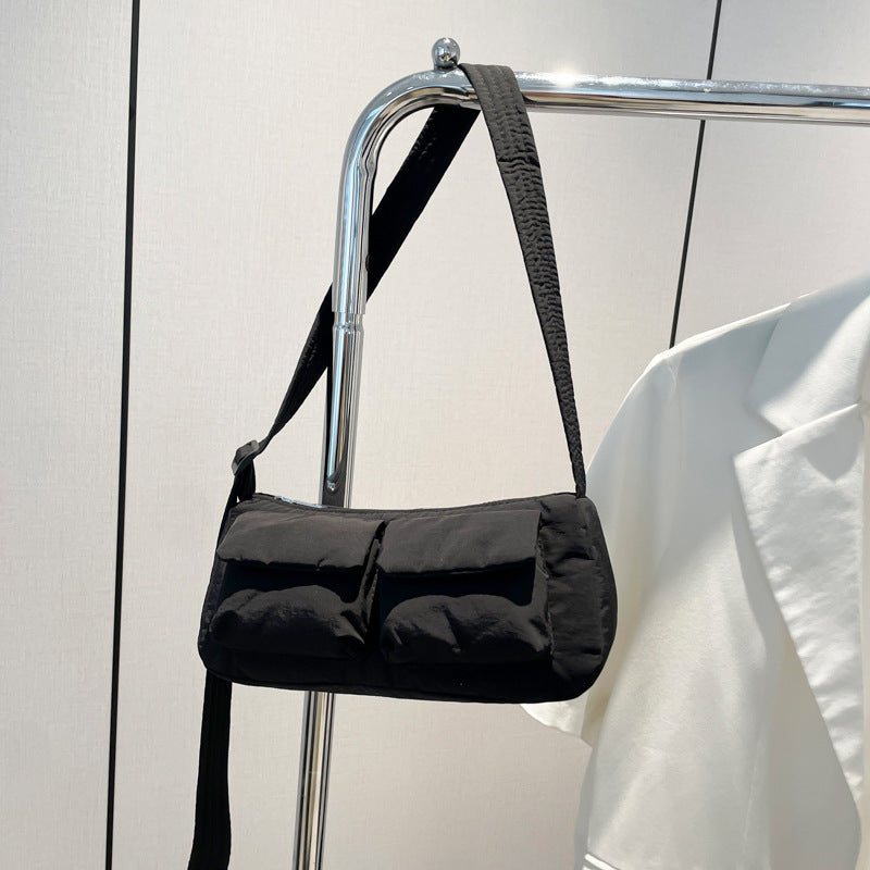 Cross-Border Waterproof Nylon Cloth Bag Ins Shoulder Bag 2025 Popular Women'S Bag Niche Style High-End Double Pocket Crossbody Bag
