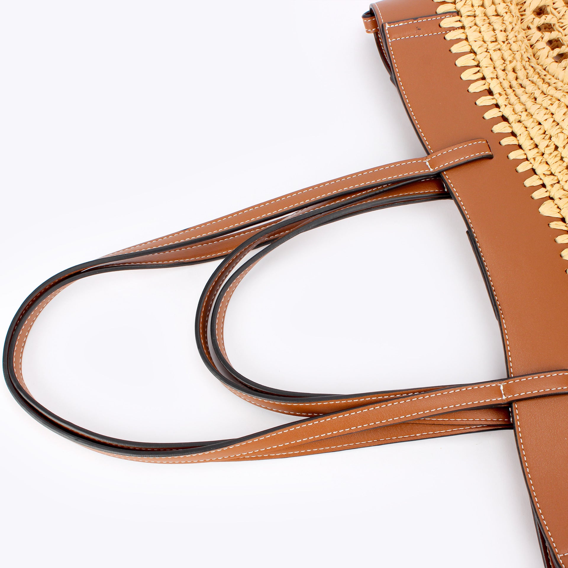 Boho Handwoven Paper Straw Shoulder Tote Bag with Dual Handles