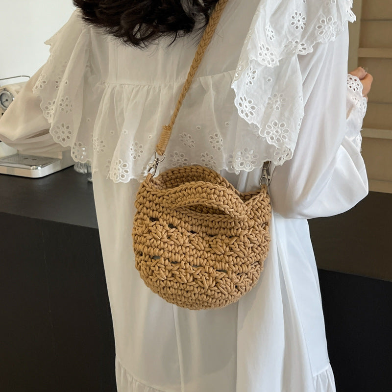Women 2026 New Handmade Woven Bucket Crossbody Beach Bag