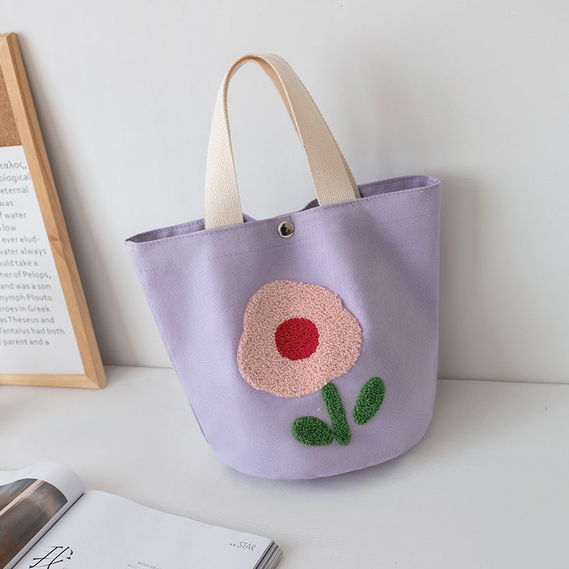Women Embroidered Canvas Large Lunch Handheld Streetwear Bag