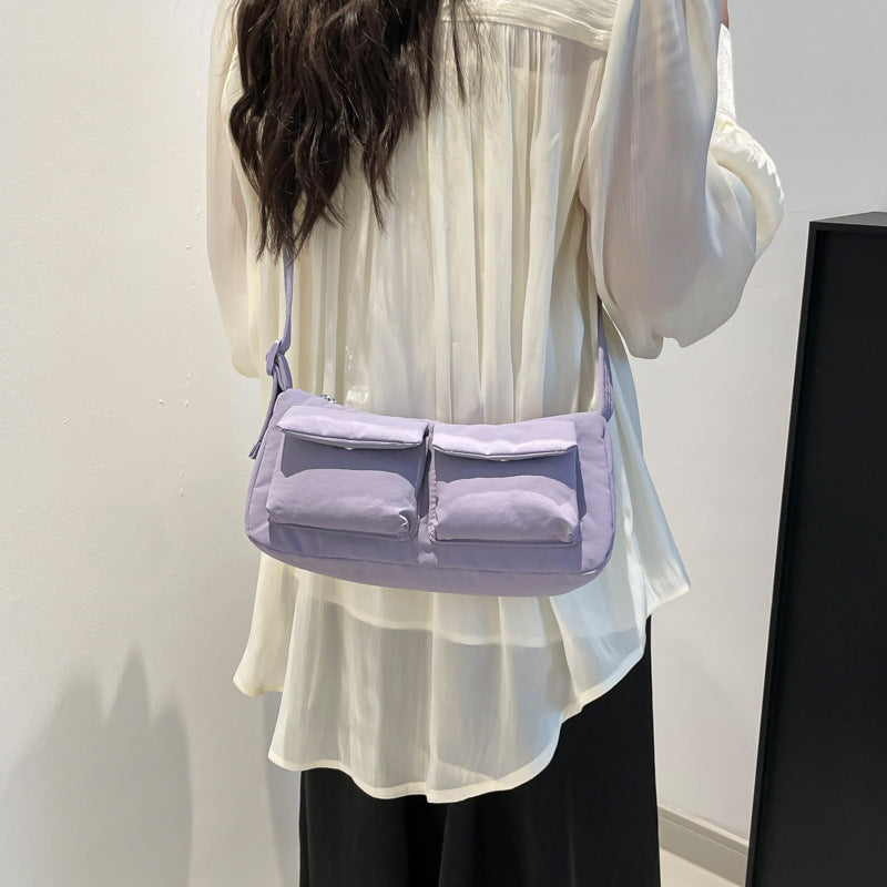 Cross-Border Waterproof Nylon Cloth Bag Ins Shoulder Bag 2025 Popular Women'S Bag Niche Style High-End Double Pocket Crossbody Bag
