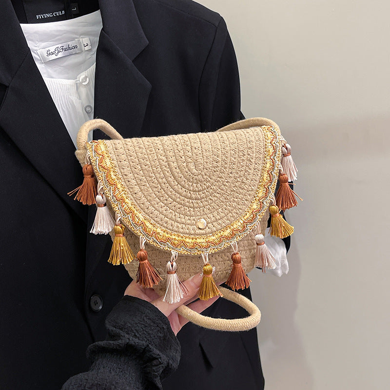 Woven Tassel Single Shoulder Crossbody Bag