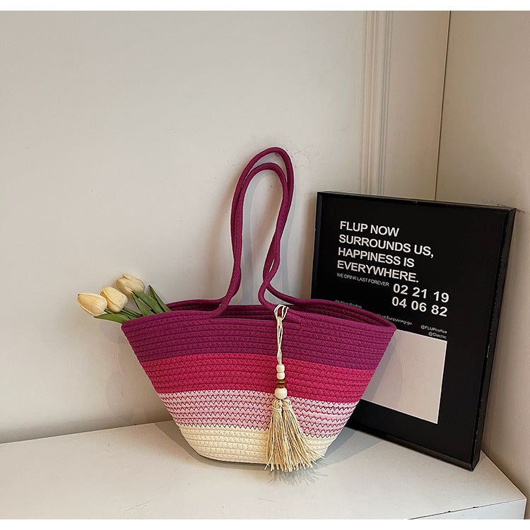Women Woven Large Spring Summer Casual Shoulder Beach Bag