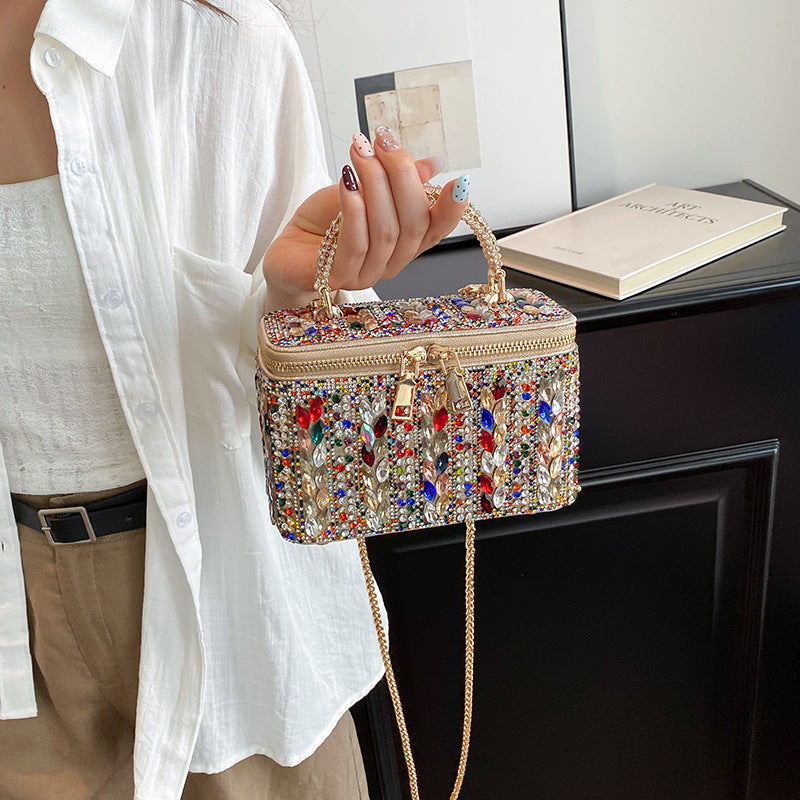 Rhinestone Crystal Box Clutch Bag with Chain Strap