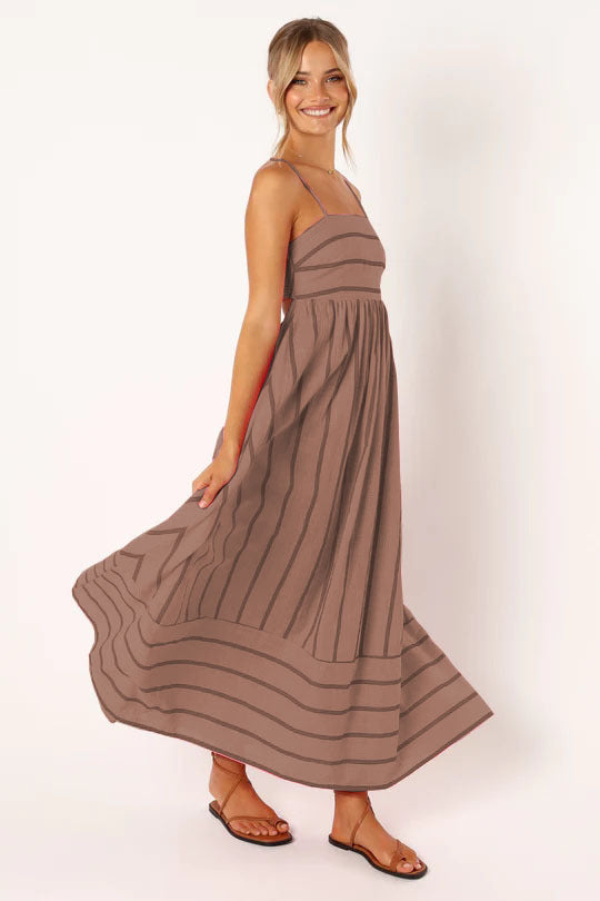 Striped Suspender Backless Large Swing Fresh Dress