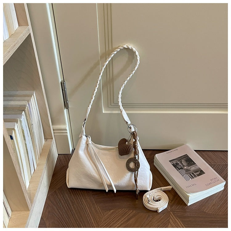 Braided Handle Charm Convertible Everyday Crossbody Bag