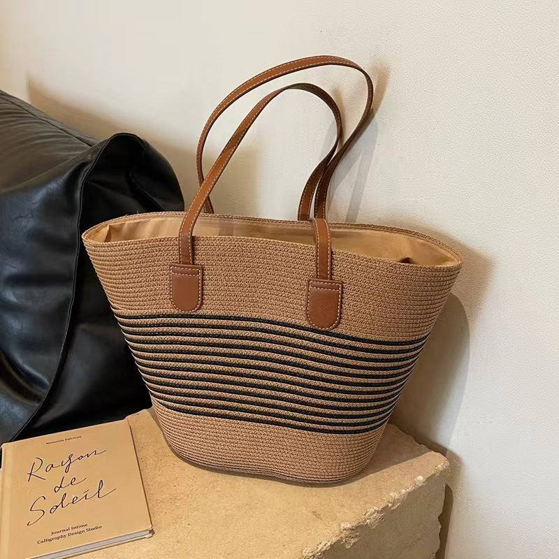 Forest Style Handwoven Straw Beach Tote Bag