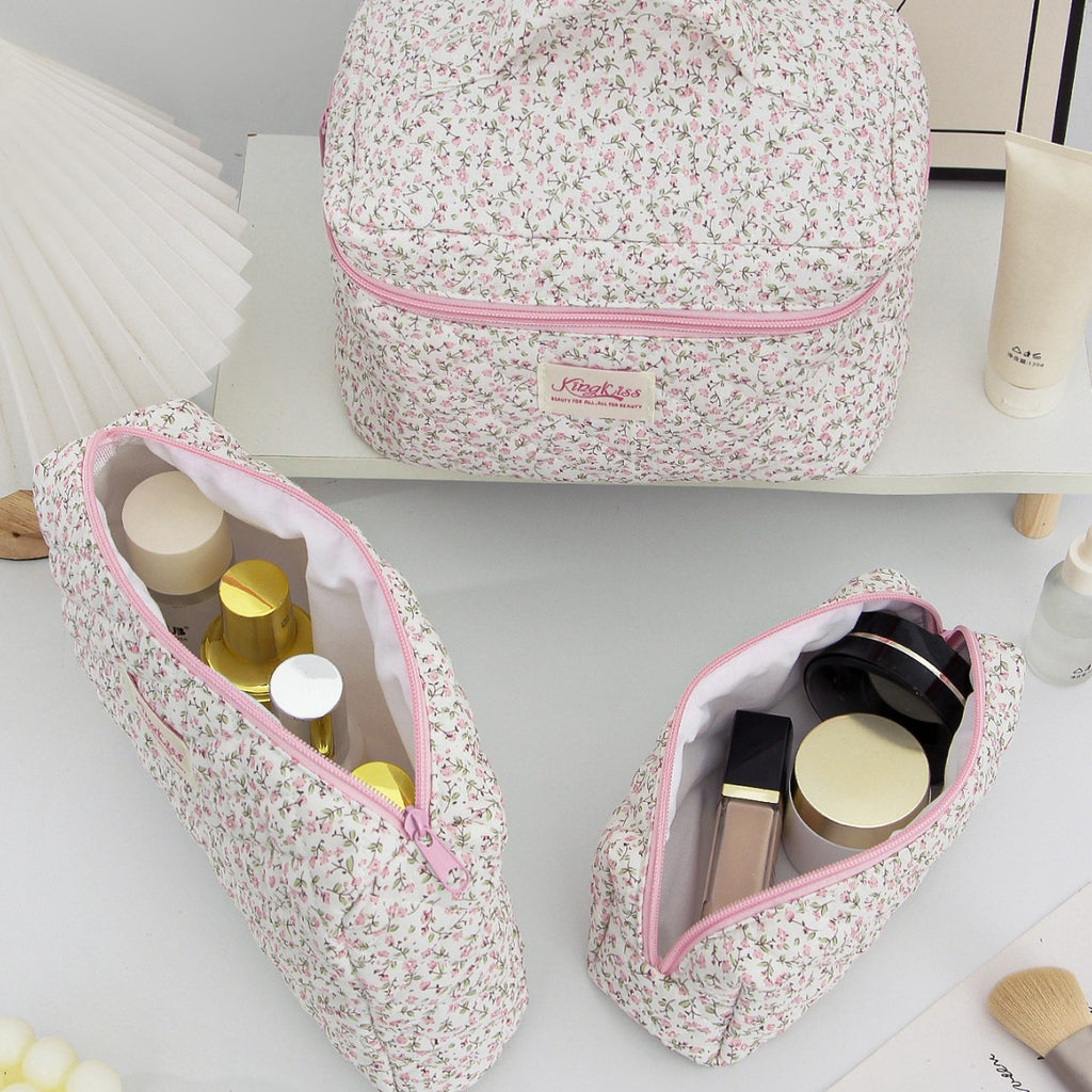 Quilted Small Floral Portable Toiletry Bag