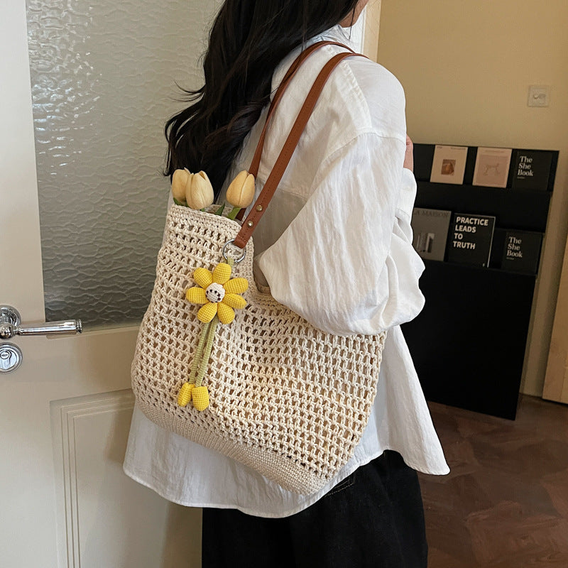 2026 Spring New Large Straw Casual Tote Beach Woven Shoulder Bag