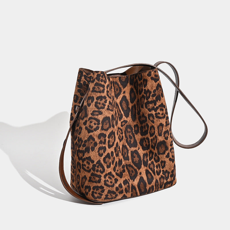 Leopard Print Bucket Shoulder Handbag Tote Bag