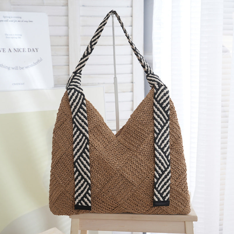 Lightweight Woven Straw Shoulder Beach Bag